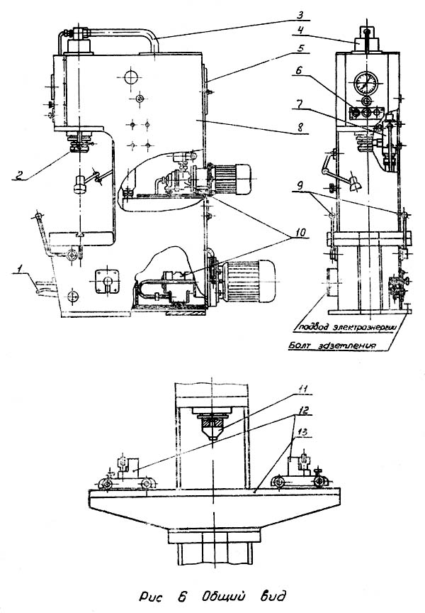 Розташування складових частин гідравлічного пресса П6324